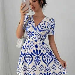 Outzidr Women Tribal Printed Fit & Flare Mini Dress-image-76