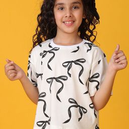 Anthrilo Girls Printed Raw Edge T-shirt-43