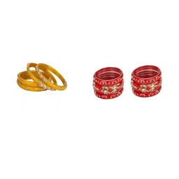 SOMIL Set of 10 Yellow Alloy Artificial Stones & Beads Bangles-image-81