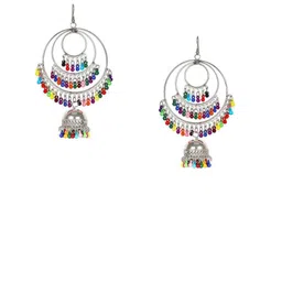 ZURIKRISHA Silver-Plated Artificial Beads Beaded Dome Shaped Jhumkas-47