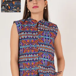 IX IMPRESSION Women Geometric Reversible Quilted Jacket with Patchwork-picture-7