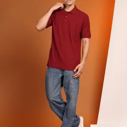 Enciger Men Solid Polo Collar Cotton T-shirt-image-4