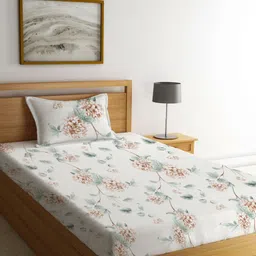 Myntra Elegant Homes White Floral Printed 300 TC Single Bedsheet Set 2.2 m x 1.5 m-image-93