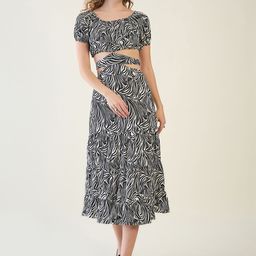 aayu Monochrome Print Puff Sleeve Cut-Outs Tiered Fit & Flare Midi Dress-picture-46