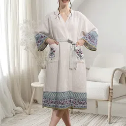 LacyLook Block Printed Cotton Bath Robe-2