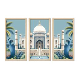 ArtVibes Blue & Green 3 Pieces Printed Wooden Paintings Wall Art-image-73