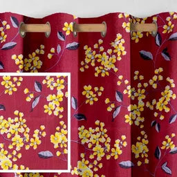 Aura Red & Yellow Set of 2 Floral Door Curtain-16