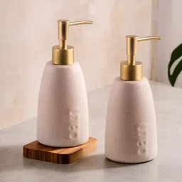 UMAI Pink & Gold-Toned 2 piece Textured Ceramic Soap Dispenser-image-21