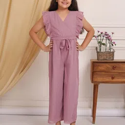 Budding Bees Girls Basic Solid Frill Sleeve Full Jumpsuit-image-4