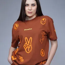 CREATIVE LINE Women Graphic Printed Round Neck Cotton Oversized T-shirt-image-24