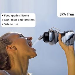 Kuber Industries Black Pack of 2 Collapsible Water Bottles With Flip Cap-600 ml Each image 4