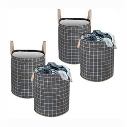 Aura 4-Pcs Grey Checked Cotton Foldable Laundry Bags With Handle - 60L-28