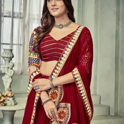 Warthy Ent Embroidered Mirror Work Semi-Stitched Lehenga & Unstitched Blouse With Dupatta image 2