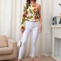 Stylecast X Slyck Tropical Printed Cold-Shoulder Ruffles Top-image-13