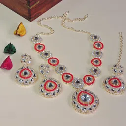 VATSALYA creation Alloy Gold- plated Red Jewellery Set-image-81