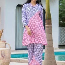 BAESD Printed Shirt Collar Pure Cotton Top With Trousers Co-Ords-image-23