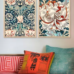 Kotart Teal Blue & Beige 2 Piece Floral and Botanical Wooden Wall Arts-picture-30