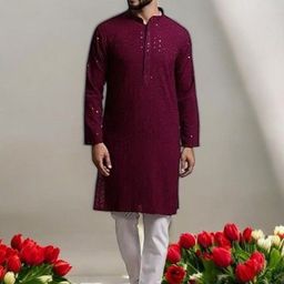 Atly Men Embroidered Regular Sequinned Kurta with Pyjamas-6