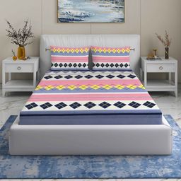 Quirky Home Pink & White Geometric 180 TC Queen Bedsheet with 2 Pillow Covers-image-81