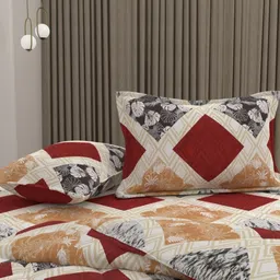 Pure Decor White & Maroon Floral Polycotton 4 Piece Double King Superfine Bedding Set-46
