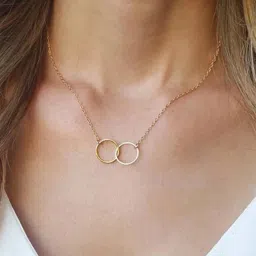 Single Layered Double Circle Pendant Necklace For Girls And Women Gold-plated Plated Alloy Chain-image-48