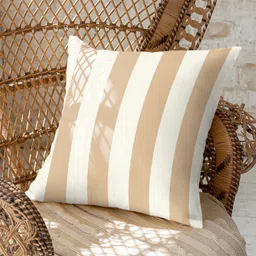 CASABLEU Cream-Coloured & White 2 Pieces Striped Square Cushion Covers-32