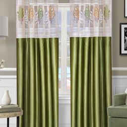 Myntra Elegant Homes Green & White 2 Pieces Floral Sheer Long Door Curtains-image-9