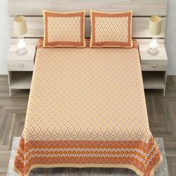 Aapno Rajasthan Yellow & Red Geometric 144 TC King Bedsheet with 2 Pillow Covers-29