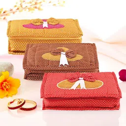 Kuber Industries Gold-Toned & Red 3 Pieces Polka Dot Printed Jewellery Organiser-80