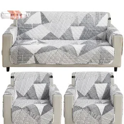 HOKIPO Snow White Black Geometry Print 5 Seater Waterproof Sofa Mat-image-4