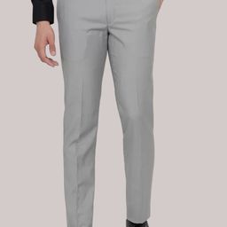 VILLAIN Grey Solid Mid-Rise Stretchable Men's Formal Trousers-image-94