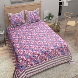 Bombay Spreads Pink & Blue Floral 180 TC King Bedsheet with 2 Pillow Covers-image-94