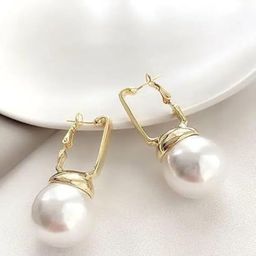 DressBerry Stainless Steel Gold-Plated Pearls Contemporary Shaped Chunky Hoop Earrings-11