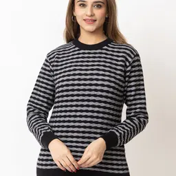 LEZA Women Striped Pullover with Embroidered Detail-image-75