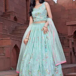 Lagorii Girls Embellished Sequinned Ready to Wear Lehenga & Blouse With Dupatta-picture-12