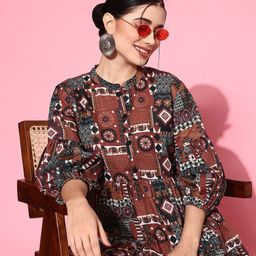 BAESD Women Cotton Print Puff Sleeve Fit & Flare Dress-image-53