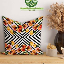 Organifly Living Products Black & White Geometric Printed Square Cushion Cover-image-32