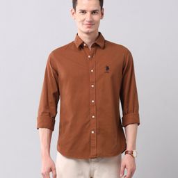 U.S. Polo Assn. Denim Co. Men Manhattan FitSpread Collar Solid Cotton Casual Shirt-image-51