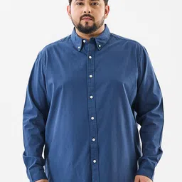 Snitch Men Plus Size Solid Button-Down Collar Pure Cotton Casual Shirt-image-94