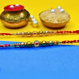 Anouk Set Of Beaded Cotton Thread with AD Stones & Meenakari Designer Rakhi for Brother-41