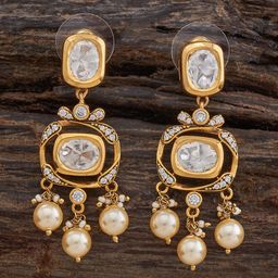 Kushal's Fashion Jewellery Kundan Studded Contemporary Drop Earrings-image-3