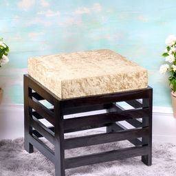 Ikiriya Beige & Brown Square Wooden Stool with Velvet Cushions-picture-14