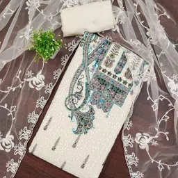 LeeliPeeri Designer Ethnic Motifs Printed Thread Work Georgette Unstitched Dress Material-image-81