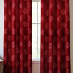IVAZA Maroon Set of 2 Floral Black Out Door Curtain-31