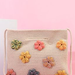 ITIHASIKALA Women Floral Crochet Applique Cotton Sling Bag-image-11