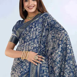 PBS PRINTS Warli Digital Printed Zari Pure Silk Tussar Saree-picture-29