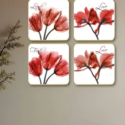Myntra Elegant Homes Red & White 4 Pieces Floral and Botanical Wood Wall Art-image-40