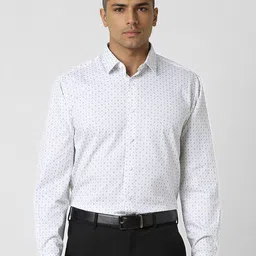 V Dot Men Spread Collar Geometric Printed Cotton Slim Fit Formal Shirt-image-17