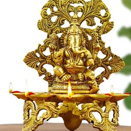 INTERNATIONAL GIFT Gold-Toned Religious Ganesha Diya Idol Showpiece-image-45