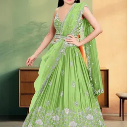 F Plus Fashion Girls Semi-Stitched Lehenga & Unstitched Blouse Net-image-25